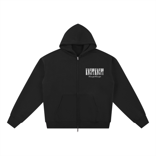 whte on blk zip hoodie